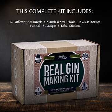 DIY Gift Kits Real Gin Making Kit Deluxe Edition | 12 Botanicals & Spices, Stainless Steel Flask, Funnel & More | Handcrafted Artisanal Gin | Mixology Set For Bartender & Adults | Gift for Men & Women