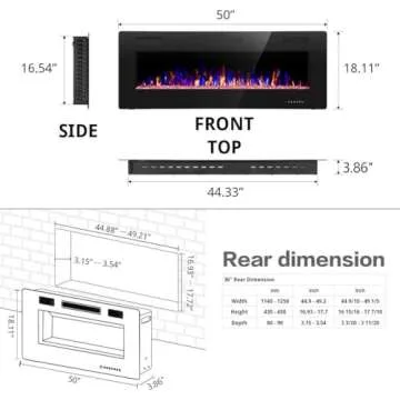 R.W.FLAME Electric Fireplace 50 Inch Recessed Wall Mounted