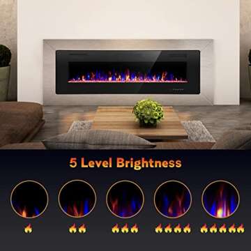 R.W.FLAME Electric Fireplace 50 inch Recessed and Wall Mounted,The Thinnest FireplaceLow Noise, Fit for 2 x 6 Stud, Remote Control with Timer,Touch Screen,Adjustable Flame Colors and Speed