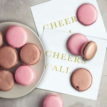 Cheers Y'all Wedding Cocktail Napkins - Gold Engagement Party Decorations for Bridal Shower, Reception, Birthday, Anniversary, Graduation, 3-Ply