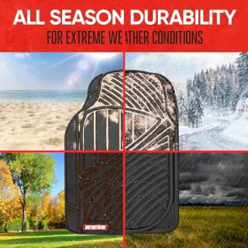 Motor Trend FlexTough Performance All Weather Rubber Car Mats with Cargo Liner - Full Set Front & Rear Floor Mats for Cars Truck SUV, Automotive Floor Mats (Black)