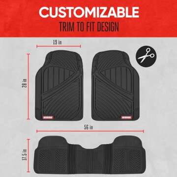 Motor Trend FlexTough Performance All Weather Rubber Car Mats with Cargo Liner - Full Set Front & Rear Floor Mats for Cars Truck SUV, Automotive Floor Mats (Black)