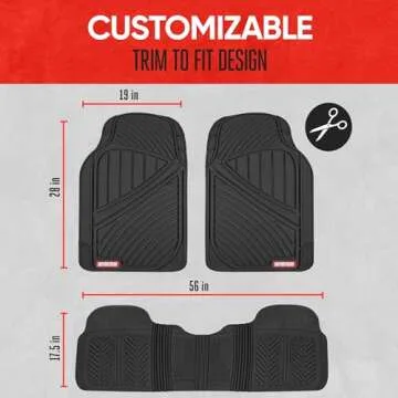 Motor Trend FlexTough Performance All Weather Rubber Car Mats with Cargo Liner - Full Set Front & Rear Floor Mats for Cars Truck SUV, Automotive Floor Mats (Black)