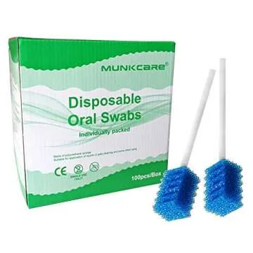 MUNKCARE Oral Care Swabs Disposable- Blue 100 Counts