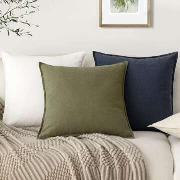 Foindtower Pack of 2, Decorative Linen Soild Throw Pillow Covers Soft Accent Square Cushion Case Boho Farmhouse Pillowcase for Chair Couch Sofa Bedroom Living Room Home Decor 24 x 24 Inch Navy Blue