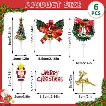 Festive 6Pcs Christmas Cake Decoration Toppers - Santa, Deer, Star, and More!