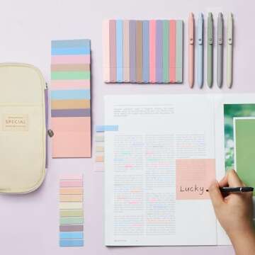 Jutom 39 Pcs Aesthetic Book Annotation Kit Pencil Case Bag with Highlighter Gel Pen 700 Sheets Trans...