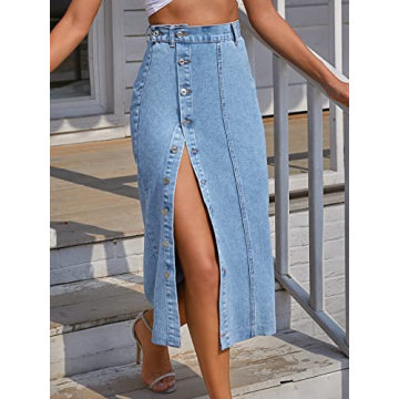 Stylish High Rise Button Front Denim Skirt for Women