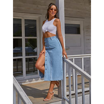 Stylish High Rise Button Front Denim Skirt for Women