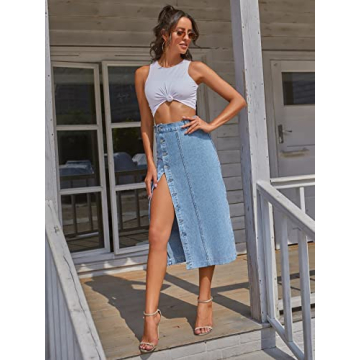 Stylish High Rise Button Front Denim Skirt for Women