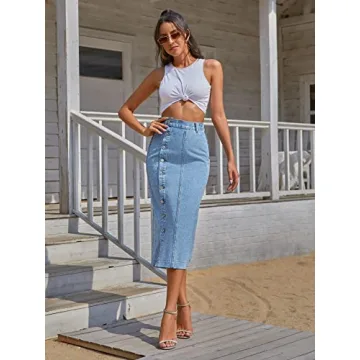Stylish High Rise Button Front Denim Skirt for Women