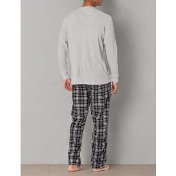 Beverly Hills Polo Club mens Beverly Hills Polo Polar Fleece W/Thermal Top Pajama Set, Grey Top With Blk/Char Pants, X-Large US