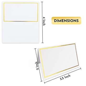 Evaster Place Cards Pack of 100 Premium Tent Name Place Cards for Table Setting with Gold Foil Borde...