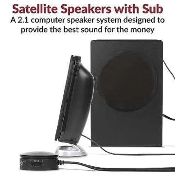 Cyber Acoustics CA-3810 2.1 Multimedia Speaker System with Subwoofer, 80 Watts Peak Power, Strong Bass, Perfect for Music, Movies, and Games