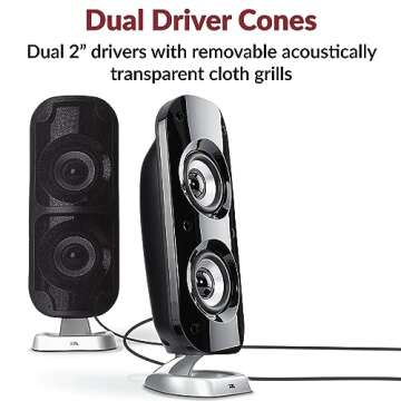 Cyber Acoustics CA-3810 2.1 Multimedia Speaker System with Subwoofer, 80 Watts Peak Power, Strong Bass, Perfect for Music, Movies, and Games