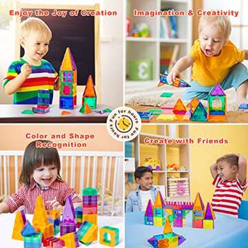 PLUMIA 52pcs Magnetic Tiles Toys Magnets for Kids Learning Toys Magnetic Building Blocks Educational Toddler Toys Magnet Tiles STEM Toy Gift for 3 4 5 Year Olds Boys and Girls