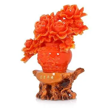 Red Color Peony Flower Statue, Attract Wealth and Good Luck, Feng Shui Decor