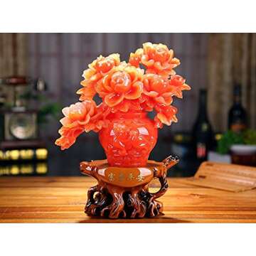 Attract Wealth with Red Color Peony Flower Statue