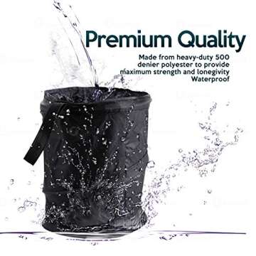 ZONETECH Universal Traveling Portable Car Trash Can - Black Collapsible Pop-up Leak Proof Trash Can- for Garbage to Organize Car, Waste Basket Bin, Rubbish Bucket (1 Pack)