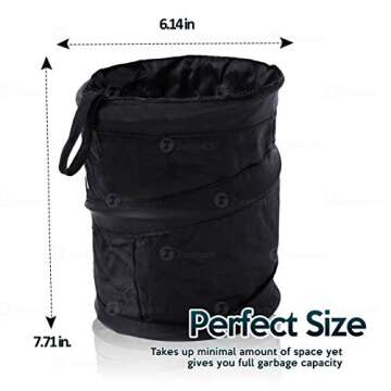 ZONETECH Universal Traveling Portable Car Trash Can - Black Collapsible Pop-up Leak Proof Trash Can- for Garbage to Organize Car, Waste Basket Bin, Rubbish Bucket (1 Pack)