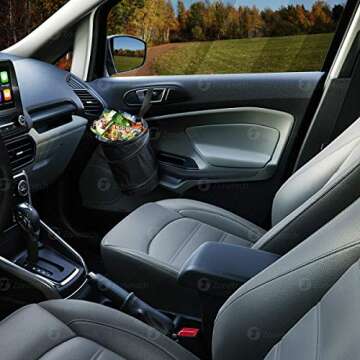 ZONETECH Universal Traveling Portable Car Trash Can - Black Collapsible Pop-up Leak Proof Trash Can- for Garbage to Organize Car, Waste Basket Bin, Rubbish Bucket (1 Pack)