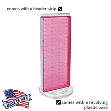 Azar 700508-PNK 8-Inch W by 20-Inch H Revolving Pink Pegboard Counter Unit, Pink