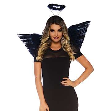 Leg Avenue Women's 2pc. Angel Accessory kit, Includes Wings and Halo, Black, One Size