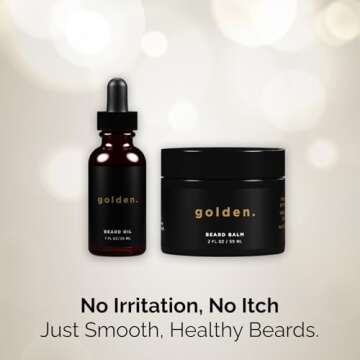 Golden Grooming Co. Beard Oil & Beard Balm Bundle for Men - Natural & Organic Beard Growth Kit - Tam...