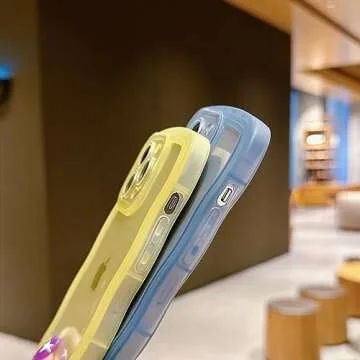 SKYLMW Compatible with iPhone 15 Pro Max Case 2023 6.7 ", Cute Kawaii Curly Wave Frame Shape Soft Silicone Shockproof Protective Phone Cover for Women Girls, Clear/Black