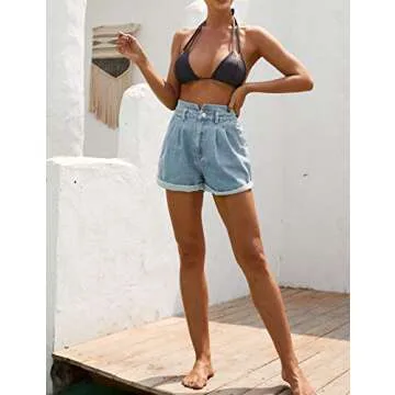 JASAMBAC Women's High Waisted Jeans Shorts Stretchy Washed Distressed Ripped Denim Shorts Blue XL