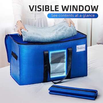 TAILI Extra Large Moving Bags, 4 Pack Blue Heavy Duty Totes For Storage with Visible Window, Wrap Ar...