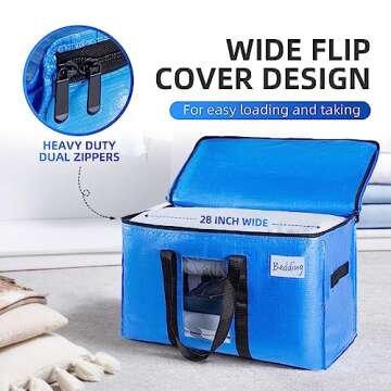 TAILI Extra Large Moving Bags, 4 Pack Blue Heavy Duty Totes For Storage with Visible Window, Wrap Around Handles, Storage Bags for Space Saving, Alternative to Moving Boxes