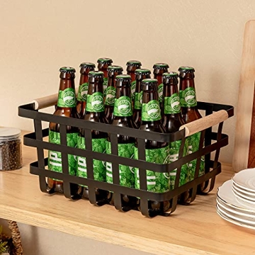 Black Farmhouse Baskets Wooden Handles Pantry Organizer