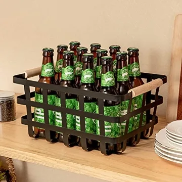 Black Farmhouse Baskets Wooden Handles Pantry Organizer