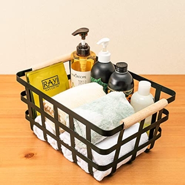 Black Farmhouse Baskets Wooden Handles Pantry Organizer