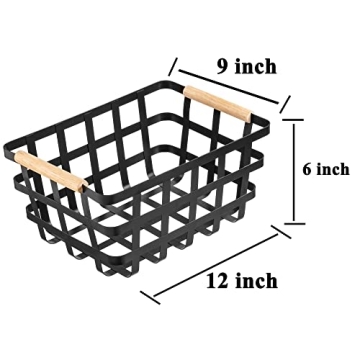 Black Farmhouse Baskets Wooden Handles Pantry Organizer