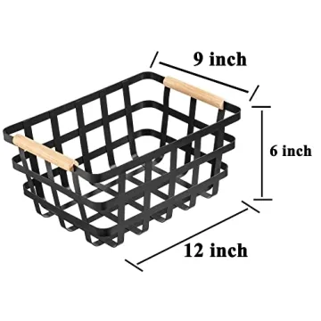 Black Farmhouse Baskets Wooden Handles Pantry Organizer