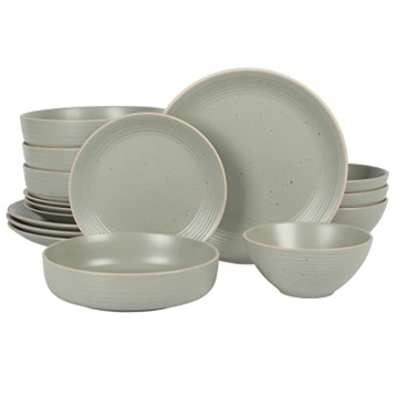 Gibson Home Dinah Double Bowl Stoneware Embossed Speckled Dinnerware Set - Sage Green, Service for F...
