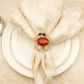 QTKJ Gold Napkin Rings Set of 6 for Weddings & Parties