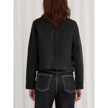 LifeShe Tweed Jacket Women Cropped Long Sleeve Work Blazers Fall Casual Open Front Office Coats