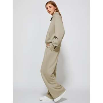 Casly Lamiit Women 2 Piece Outfits 2025 Fall Lounge Set Half Zip Sweatshirt Wide Leg Sweatpant Match...