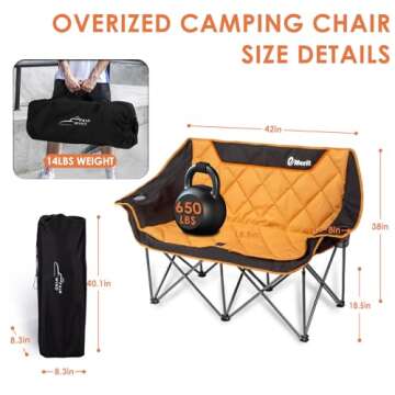 EMERIT Oversized Double Duo Camping Chair - Heavy Duty Outdoor Loveseat