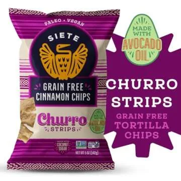 Siete Grain Free Churro Strips | Gluten Free Chips | Vegan Snacks | Non GMO | 5 Ounce (Pack of 6)