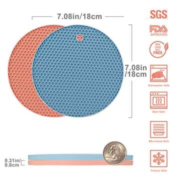 UXUNNY Silicone Pot Holders, Trivets for Hot Dishes - Thick Hot Pads for Kitchen, Heat Resistant Tri...