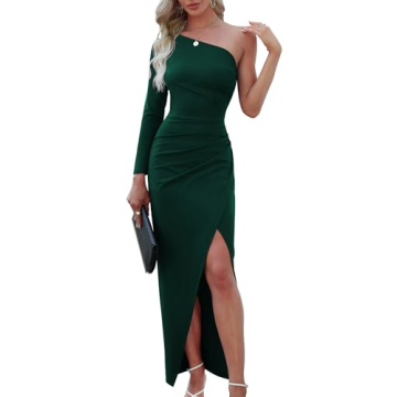Sarin Mathews Womens One Shoulder Long Sleeve Cocktail Dresses Sexy Bodycon Ruched Wrap Split Party ...