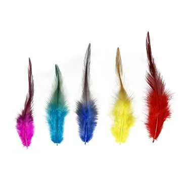 Happy Feather 100PCS Saddle Hackle Rooster Feather for Crafts, 5-7 inch Natural Pheasant Neck Feathe...