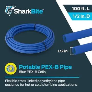 SharkBite 1/2 Inch x 100 Feet Blue PEX-B, PEX Pipe Flexible Water Tubing for Plumbing, U806B100