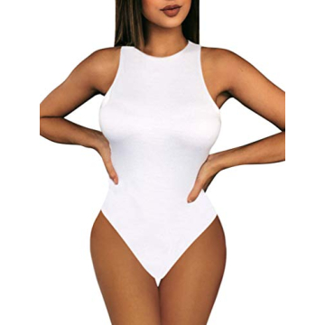 XXTAXN Women's Sexy Bodycon Sleeveless Bodysuit White