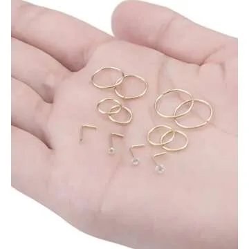 Masedy Nose Rings 12Pcs 20G 316L Stainless Steel L Shaped Nose Studs Cartilage Tragus Septum Piercing Gold