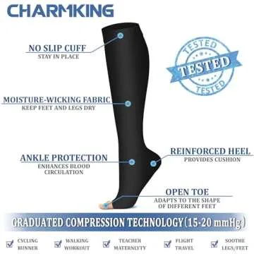 Open Toe Compression Socks for Men Women - 15-20 mmHg